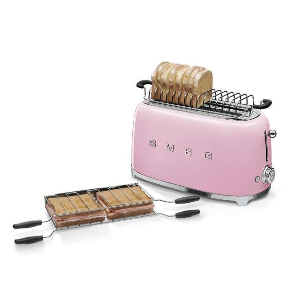 Smeg TSF02PKEU,  toustovač /  topinkovač,  4 toasty,  6 úrovní opékání,  zásuvka na drobky,  styl. 50. let,  růžový3