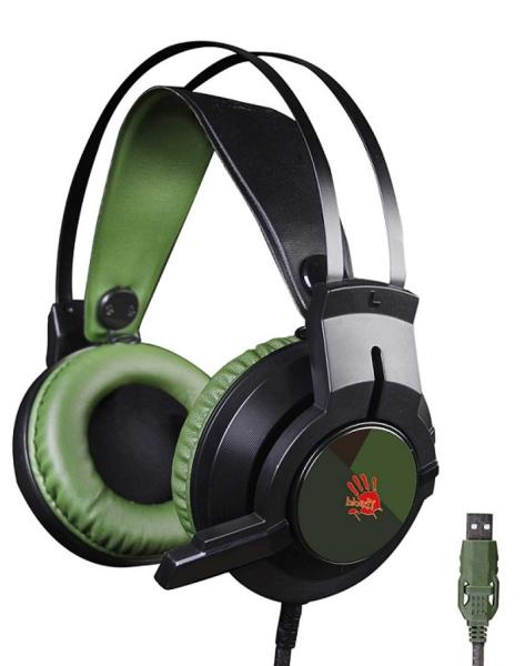 A4tech Bloody J437 herní sluchátka,  7.1.,  USB,  zelená barva