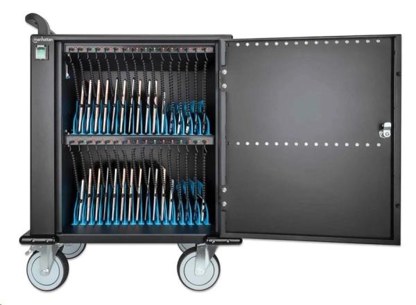 BAZAR - MANHATTAN nabíjecí vozík - 32 portů,  576 W,  přepěťová ochrana,  tichá ventilace,  kovové pouzdro,  černá - Poškozen