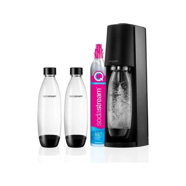 SodaStream Terra Black výrobník sody,  mechanický,  2x 1l láhev SodaStream Fuse,  bombička s CO2,  černý