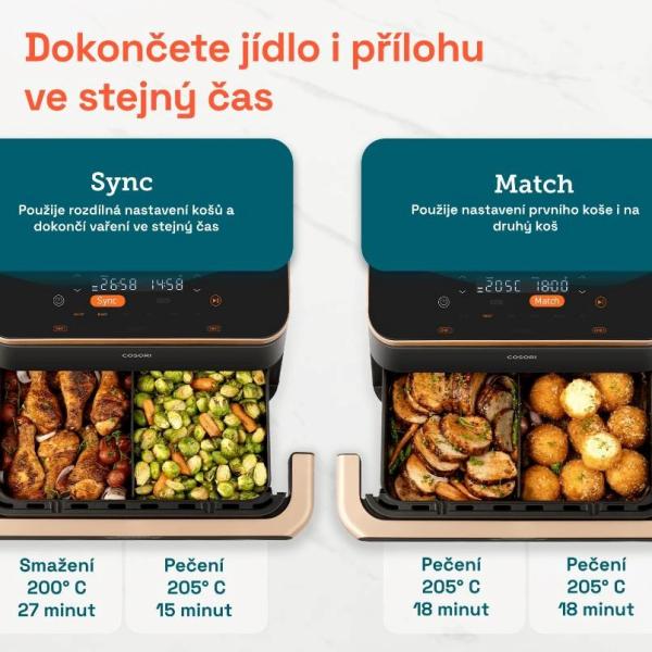 Cosori Dual Blaze TwinFry chytrá horkovzdušná fritéza 10 L,  keramika,  černá7