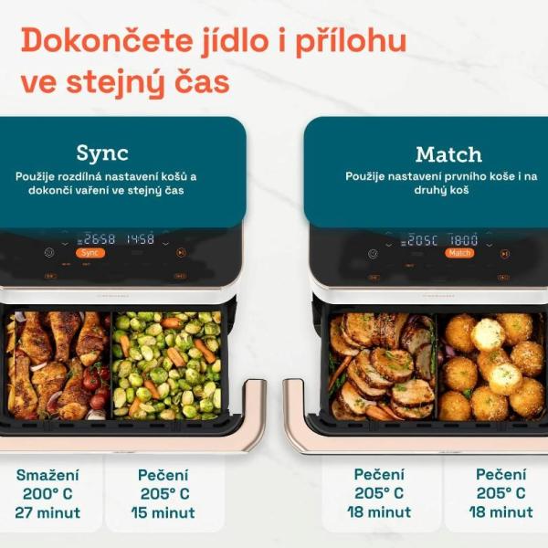 Cosori Dual Blaze TwinFry chytrá horkovzdušná fritéza10 L,  keramika,  bílá2