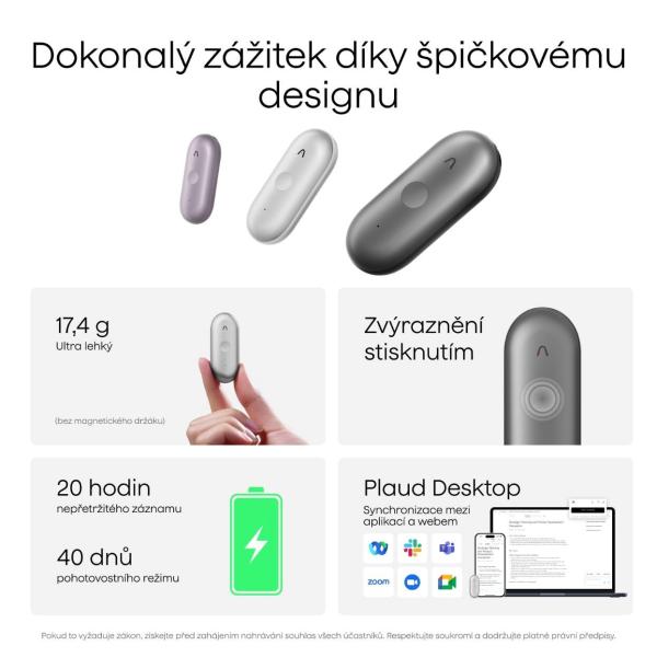 PLAUD Note Pin S Silver - AI hlasový záznamník + náramek a šňůrka na krk6