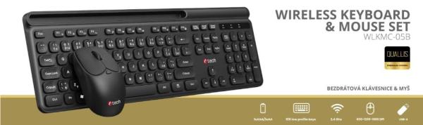 BAZAR - C-TECH klávesnice s myší WLKMC-05B,  Bezdrátový set 2.4GHz,  CZ,  Černá,  poškozený obal3