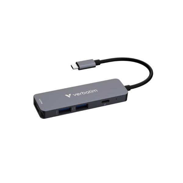 VERBATIM Dokovací stanice USB-C,  4v1,  HDMI,  USB-C PD,  USB 3.0,  USB 2.0,  šedá