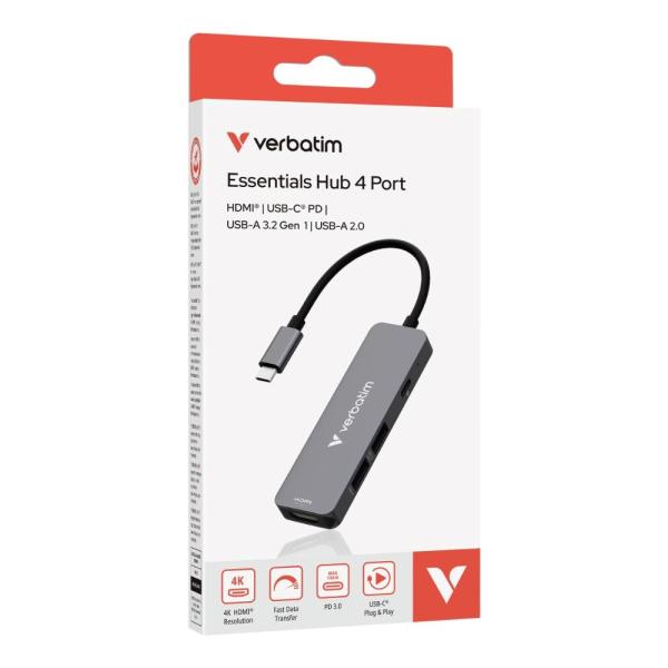 VERBATIM Dokovací stanice USB-C,  4v1,  HDMI,  USB-C PD,  USB 3.0,  USB 2.0,  šedá2
