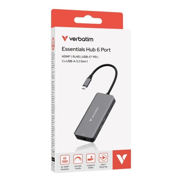 VERBATIM Dokovací stanice USB-C,  6v1,  RJ45,  HDMI,  USB-C PD,  3xUSB 3.0,  šedá1