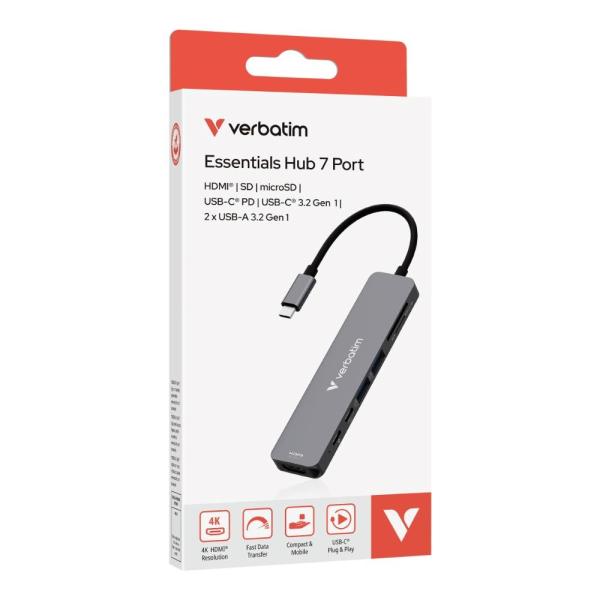 VERBATIM Dokovací stanice USB-C,  7v1,  HDMI,  USB-C PD,  USB-C,  2xUSB 3.0,  SD a microSD,  šedá2