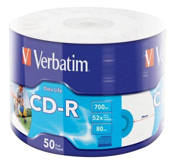 VERBATIM CD-R (50-pack)Spindle/ Extra Protection Datalife Inkjet Printable Wrap / 52x/ 700MB WRAP2