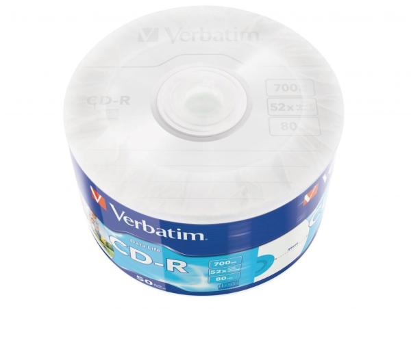 VERBATIM CD-R (50-pack)Spindle/ Extra Protection Datalife Inkjet Printable Wrap / 52x/ 700MB WRAP3