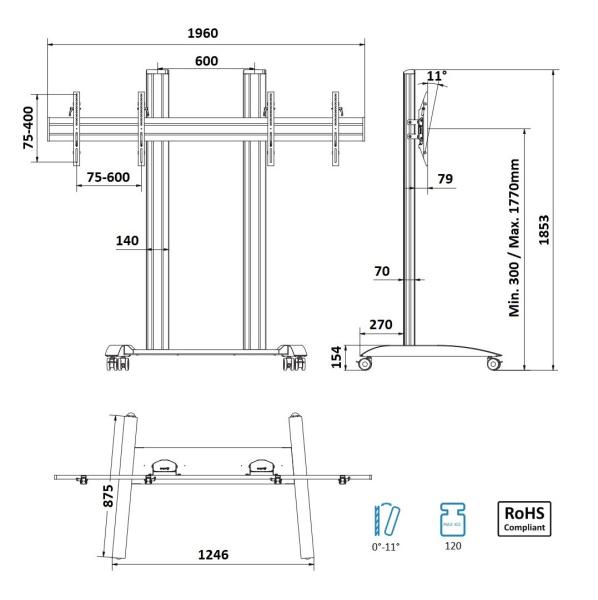 Stojan na 2 Tv monitory Edbak TRV300
4