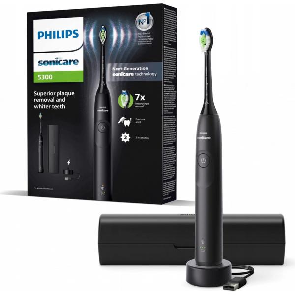 Philips Sonicare 5300 HX7101/ 02 sonický zubní kartáček černý,  tlakový senzor,  BrushSync,  cestovní pouzdro2
