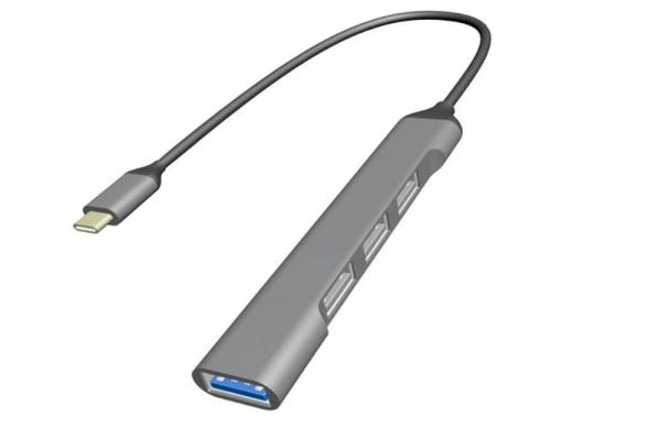 GEMBIRD hub,  4-port USB 3.2 (Gen 1),  Type-C,  stříbrná