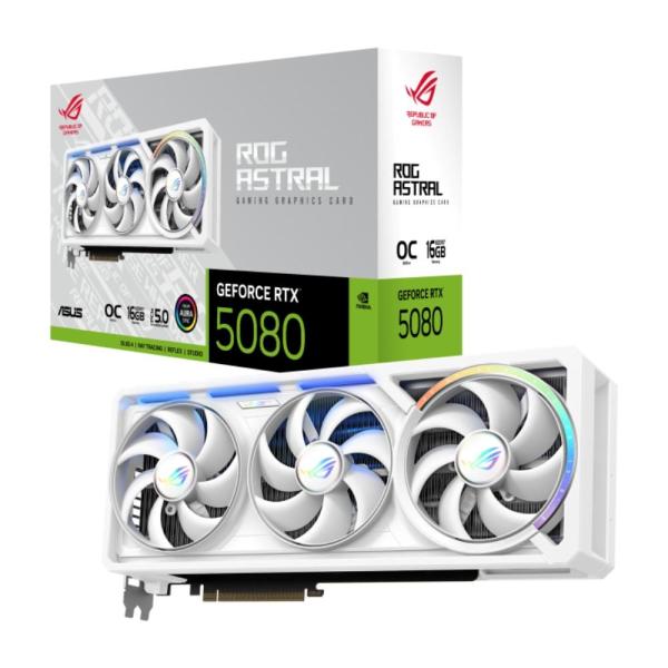 ASUS VGA NVIDIA GeForce RTX 5080 ROG ASTRAL WHITE 16GB OC,  16GB GDDR7,  3xDP,  2xHDMI