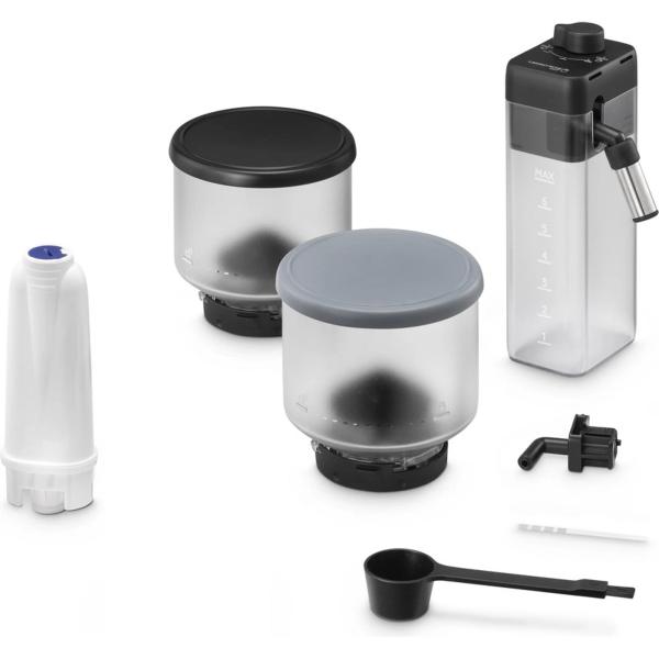 DeLonghi Rivelia EXAM440.55.G,  automatický kávovar šedý,  LatteCrema,  Bean Switch,  Bean Adapt,  16 nápojů4