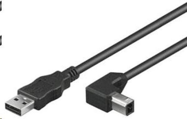 Kábel USB PREMIUMCORD 2.0 Konektor A-B 2m - ohnutý konektor B 90°