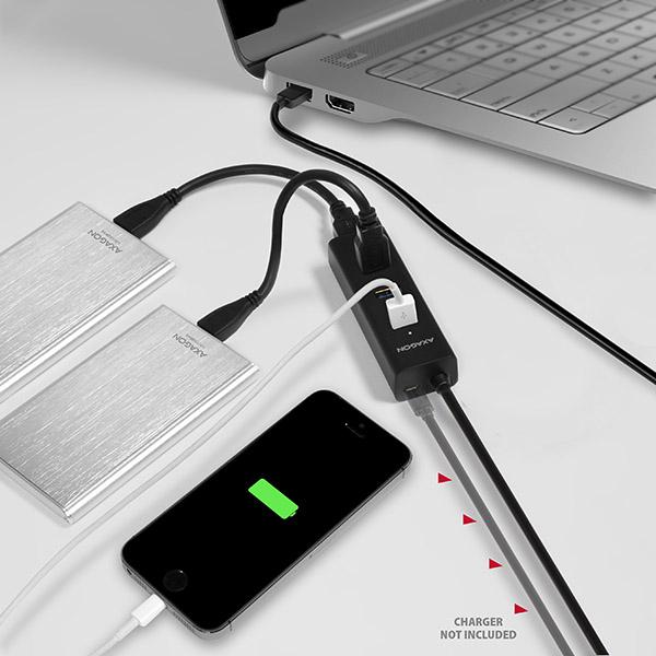 AXAGON HUE-S2BL,  4x USB 3.0 CHARGING hub,  micro USB nap. konektor,  kábel USB-A 1.2m8