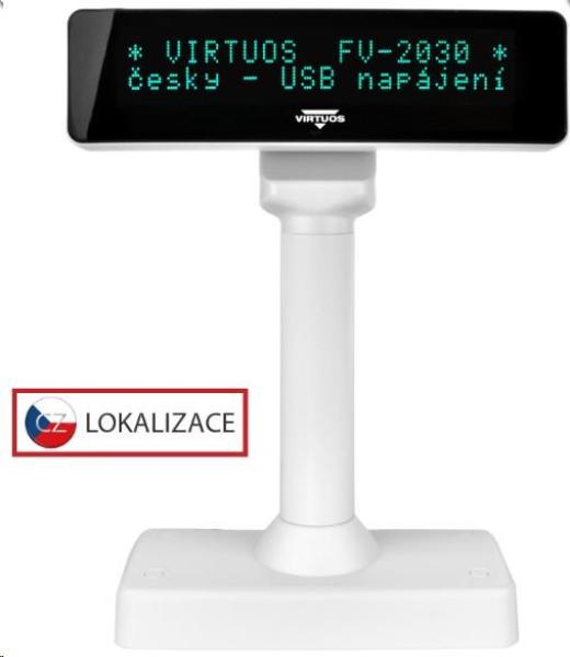 Virtuos VFD zákaznícky displej Virtuos FV-2030W 2x20 9mm,  USB,  biely