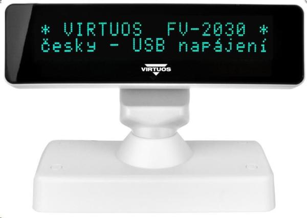 Virtuos VFD zákaznícky displej Virtuos FV-2030W 2x20 9mm,  USB,  biely1