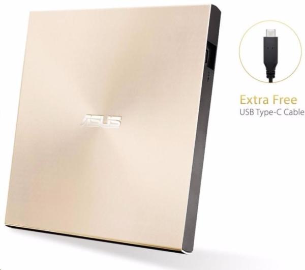 ASUS DVD ZenDrive SDRW-08U9M-U GOLD,  externá tenká DVD-RW,  USB Type-C/ Type-A,  M-DISC