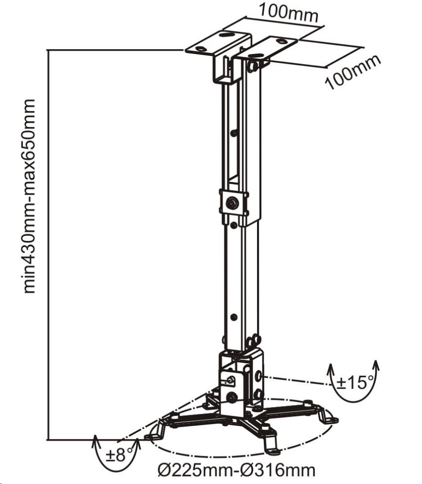 CONNECT IT Stropní držák projektoru P2 43-65cm,  naklápěcí (±30°,  max. 20kg)1 