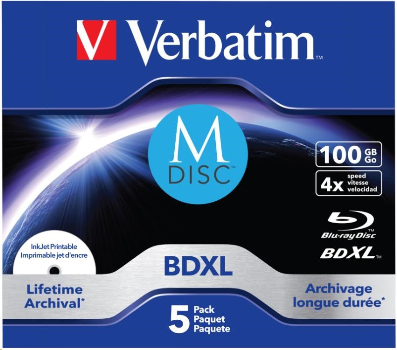 VERBATIM MDisc BDXL (5-pack)Jewel/ 4x/ 100GB1 
