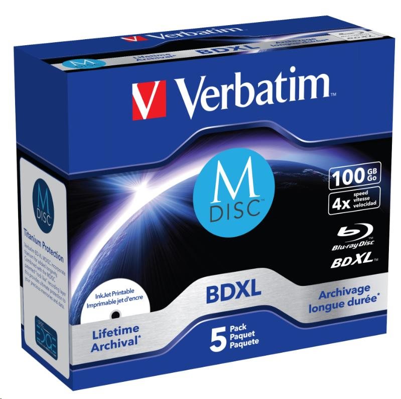 VERBATIM MDisc BDXL (5-pack)Jewel/ 4x/ 100GB0 
