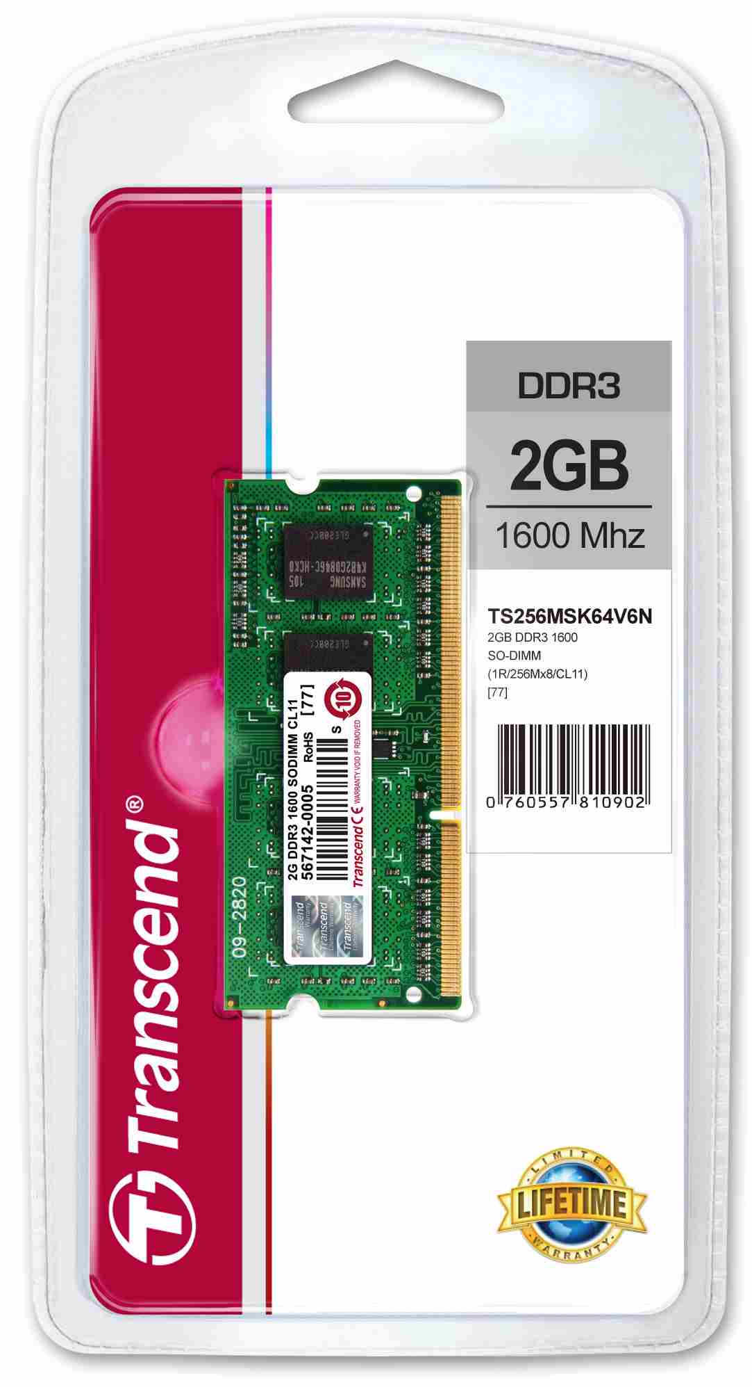 SODIMM DDR3 2GB 1600MHz TRANSCEND 1Rx8 CL113 