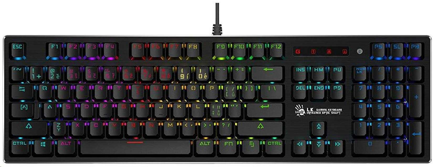 A4tech Bloody B820R mechanická RGB herní klávesnice,  USB,  CZ0 