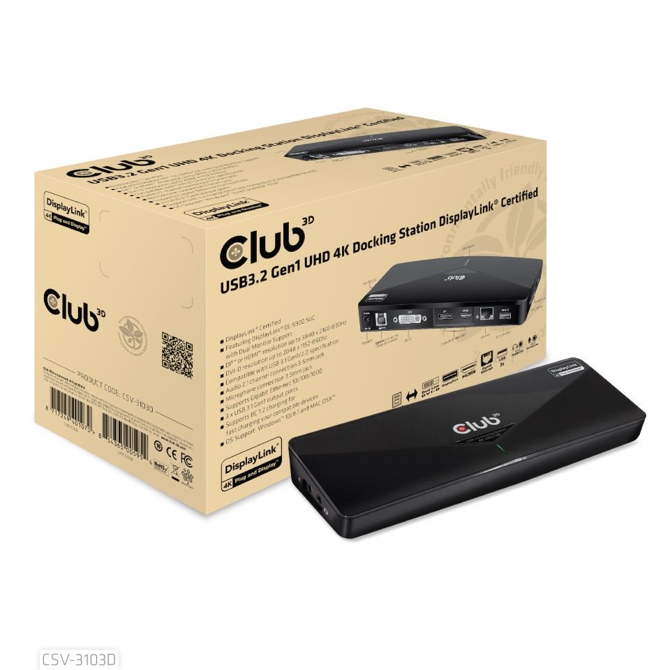 Club3D Dokovací stanice USB-A 8v1,  1xDP,  1xHDMI,  1xDVI-D,  3xUSB,  1xRJ45,  1x3.5mm,  černá0 