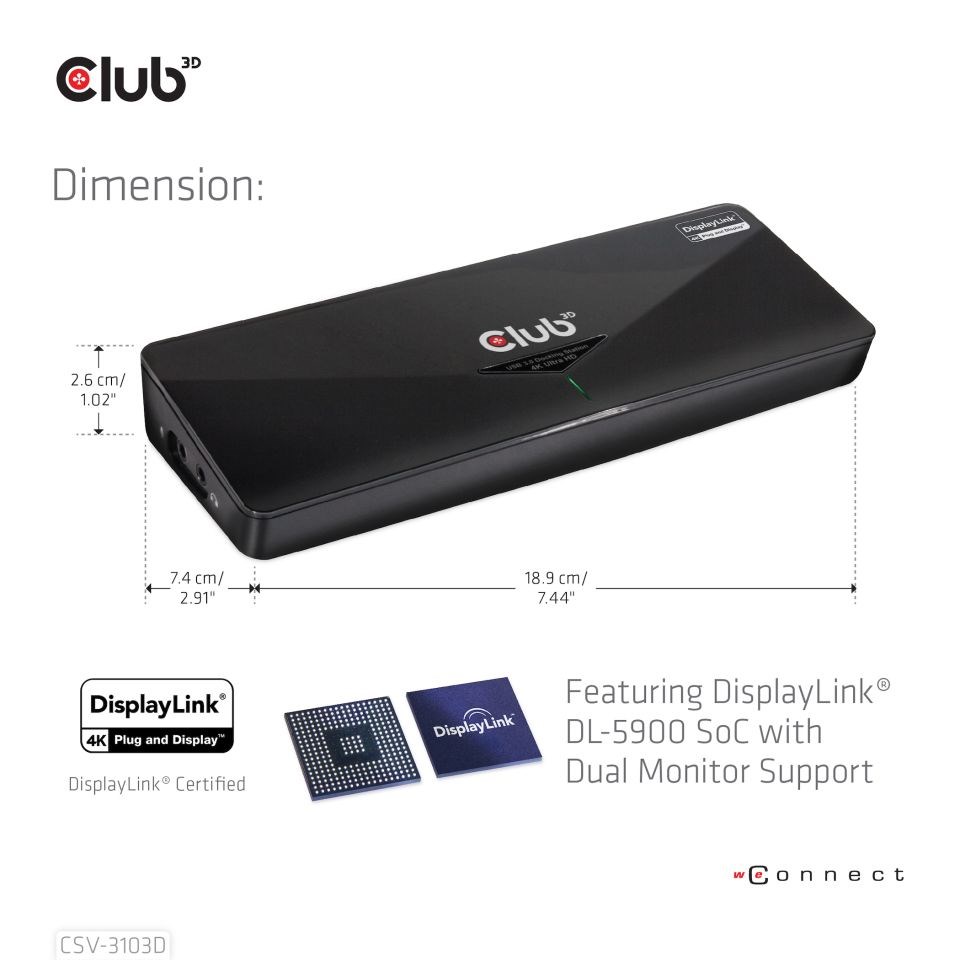 Club3D Dokovací stanice USB-A 8v1,  1xDP,  1xHDMI,  1xDVI-D,  3xUSB,  1xRJ45,  1x3.5mm,  černá2 