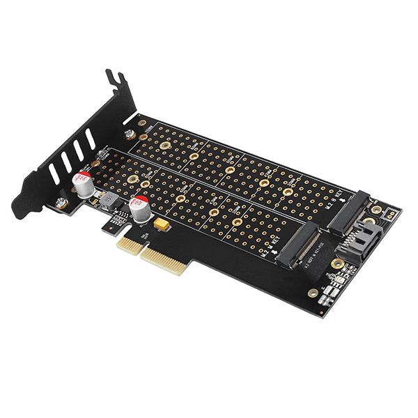AXAGON PCEM2-DC,  PCIe x4 - M.2 NVMe M-key + SATA B-key slot adaptér,  chladič,  LP8 