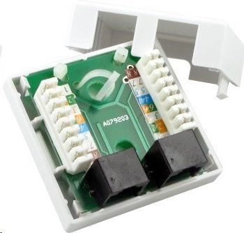 Zásuvka UTP 2x RJ45 Cat5E,  duální svorkovnice,  na omítku0 