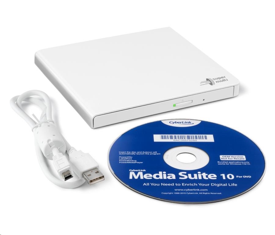 HITACHI LG - externá mechanika DVD-W/ CD-RW/ DVD±R/ ±RW/ RAM GP57EW40,  Slim,  biela,  krabica+SW1 