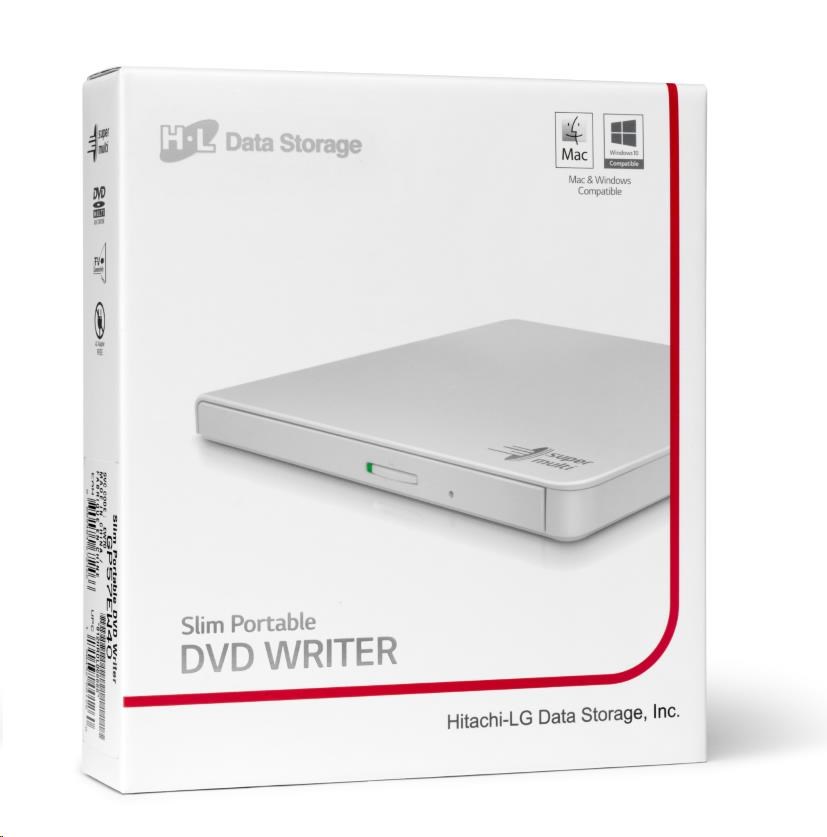 HITACHI LG - externá mechanika DVD-W/ CD-RW/ DVD±R/ ±RW/ RAM GP57EW40,  Slim,  biela,  krabica+SW2 