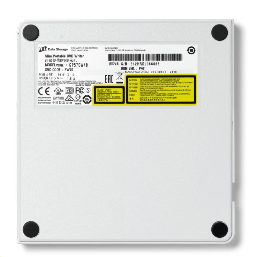 HITACHI LG - externá mechanika DVD-W/ CD-RW/ DVD±R/ ±RW/ RAM GP57EW40,  Slim,  biela,  krabica+SW3 