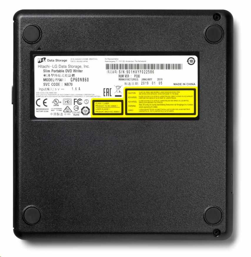 HITACHI LG - externá mechanika DVD-W/ CD-RW/ DVD±R/ ±RW/ RAM GP60NB60,  Slim,  čierna,  box+SW6 