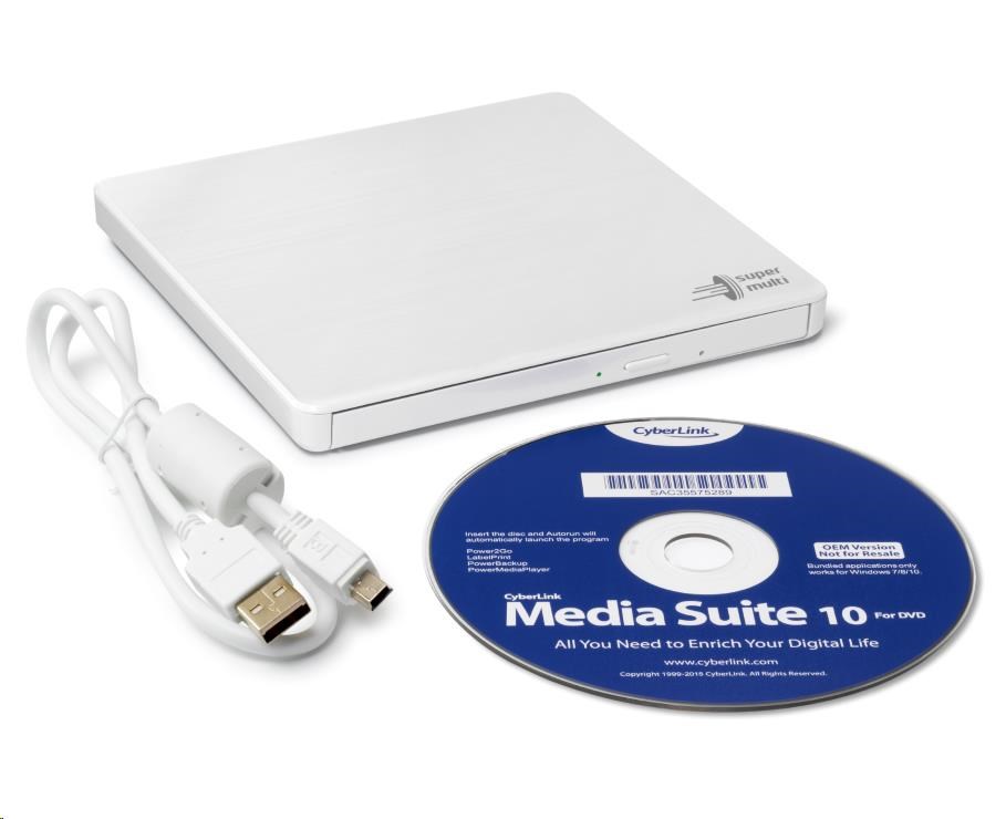 HITACHI LG - externá mechanika DVD-W/ CD-RW/ DVD±R/ ±RW/ RAM GP60NW60,  Slim,  biela,  krabica+SW4 