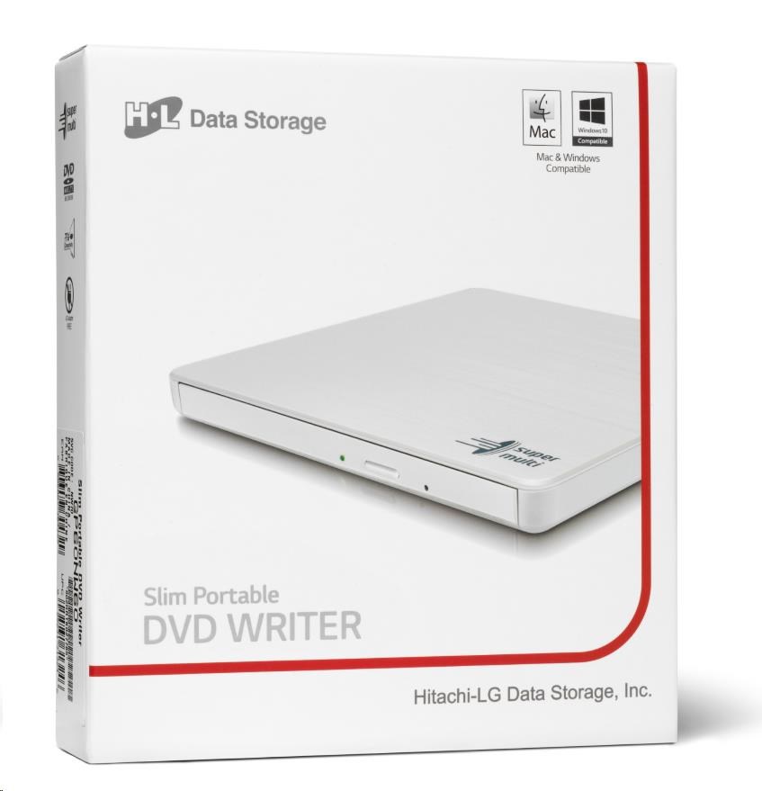 HITACHI LG - externá mechanika DVD-W/ CD-RW/ DVD±R/ ±RW/ RAM GP60NW60,  Slim,  biela,  krabica+SW6 