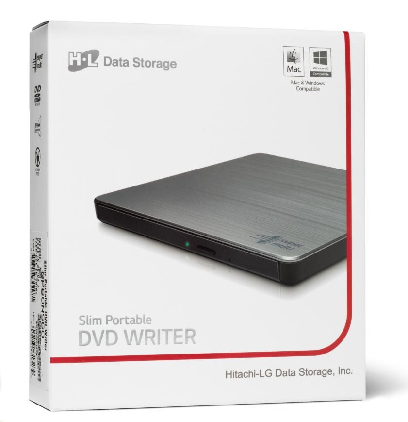 HITACHI LG - externá mechanika DVD-W/ CD-RW/ DVD±R/ ±RW/ RAM GP60NS60,  Slim,  Silver,  box+SW1 