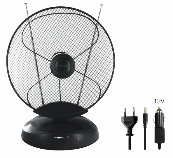 EVOLVEO Xany 4, 230/ 12V, aktívna izbová anténa FM/ DAB+/ DVB-T2, filter LTE, 4G, 5G