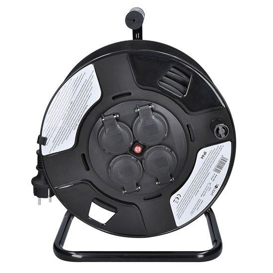 Solight prodlužovací přívod na bubnu,  4 zásuvky,  venkovní,  50m gumový kabel,  3x 1, 5mm2,  IP443 