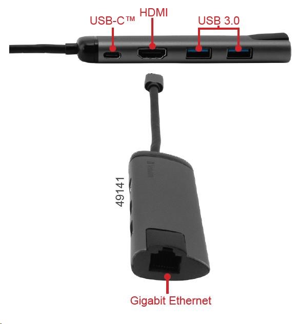 VERBATIM 49141 Multiportový USB-C HUB,  2x USB 3.0,  1x USB-C,  HDMI,  LAN,  šedý dok2 