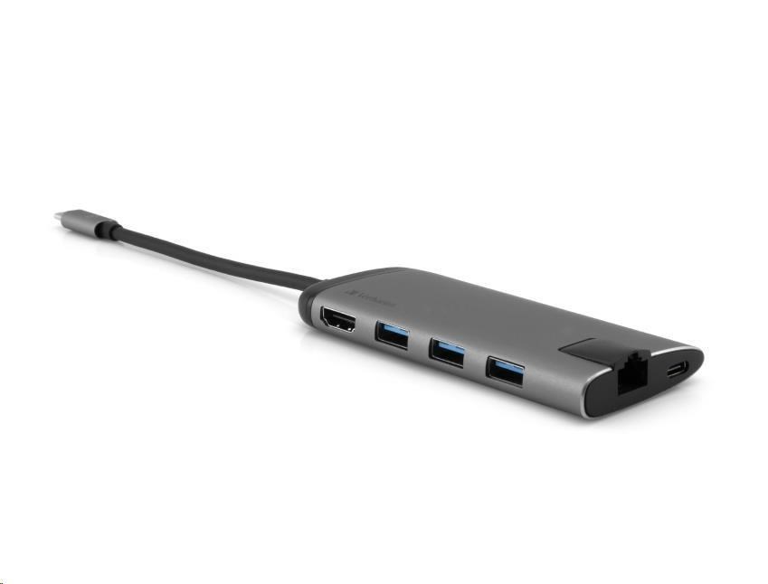 VERBATIM 49142 Multiportový HUB USB-C,  3x USB 3.0,  1x USB-C,  HDMI,  LAN,  SD,  microSD,  šedý dok3 