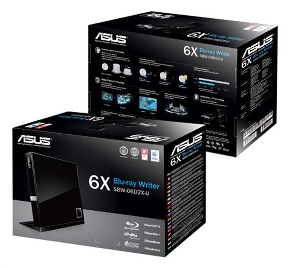 ASUS External Slim BD Writer SBW-06D2X-U BLACK,  USB 3.1,  Blu-ray2 