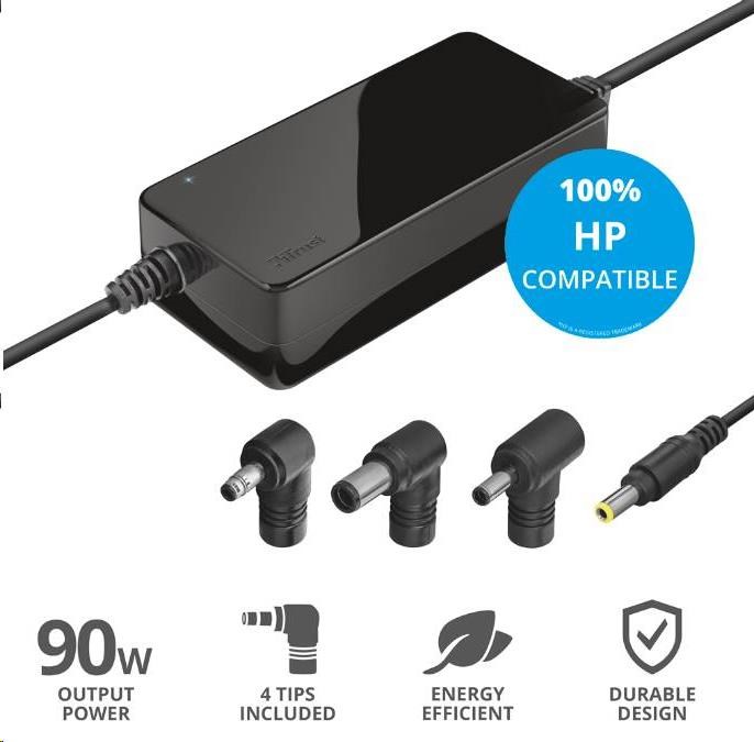 Napájací adaptér TRUST MAXO pre notebooky HP 90 W,  vrátane. koncové uzávery0 