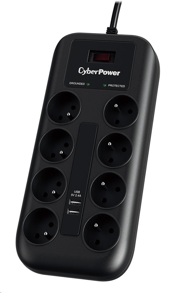 CyberPower Surge Buster™ 8 zásuviek,  2xUSB,  1.8m,  nové0 