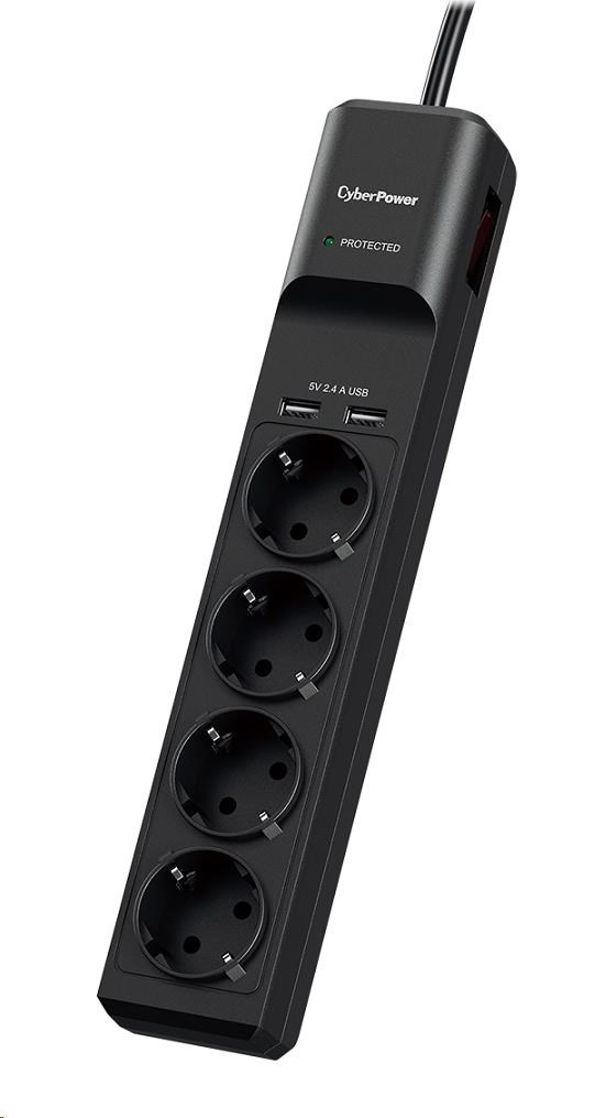 CyberPower Surge Buster™ 4 zásuvky,  2xUSB,  1.8m,  nemecký,  nový0 