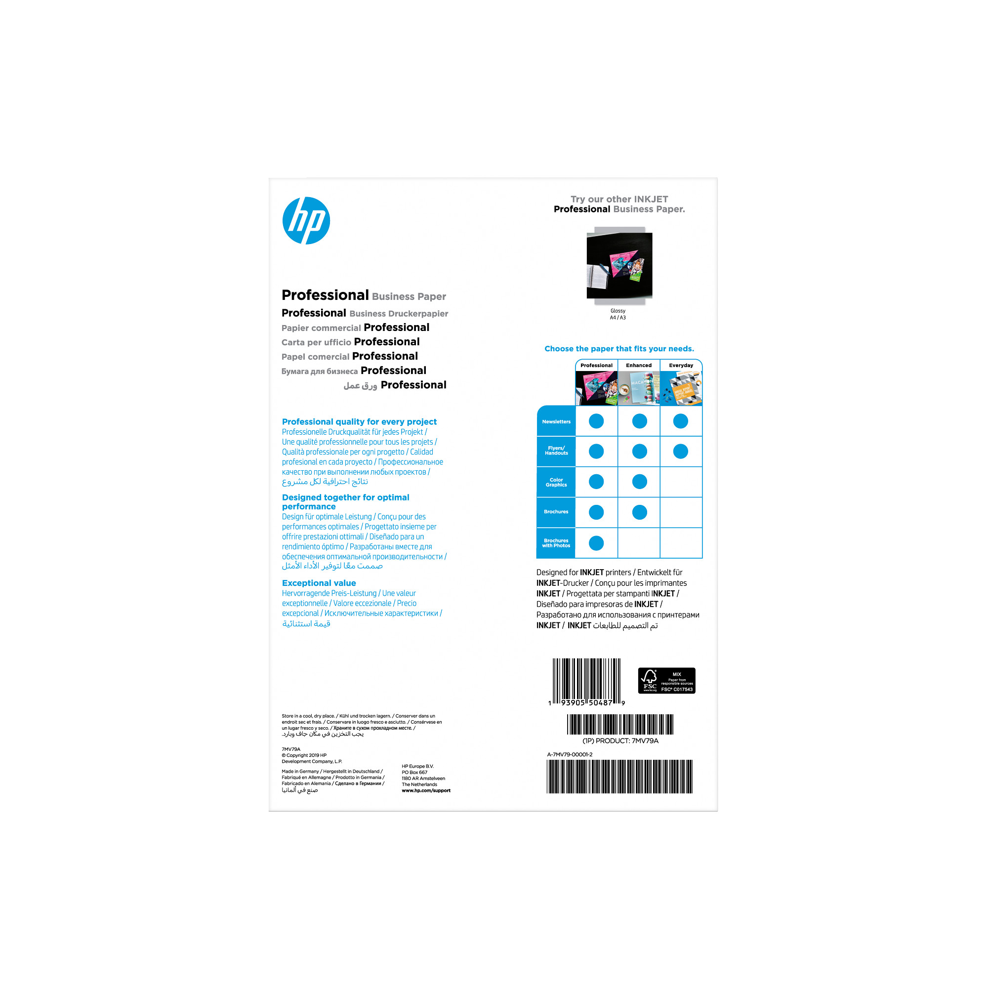 HP Professional Inkjet Matte FSC Paper 180 gsm-150 sht/ A4/ 210 x 297 mm2 