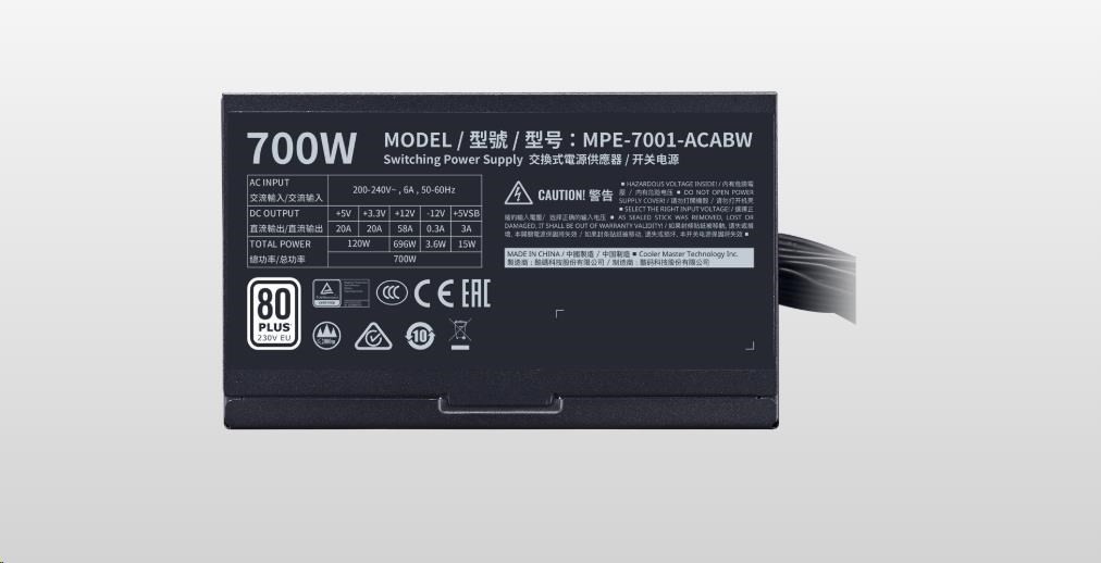 Cooler Master zdroj MWE White 700W V2,  120mm,  80+5 